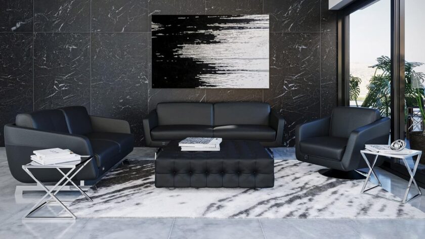 Zuri Furniture Modern Armondo Swivel Armchair in Black Microfiber and Genuine Leather - Image 11